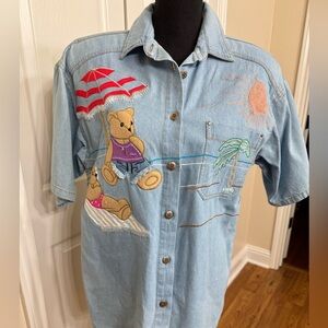 Vintage Together Teddy Bears  Denim Button‎ Down